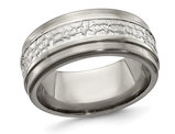 Men's Titanium and Sterling Silver 9mm Pattern Brushed Band Ring